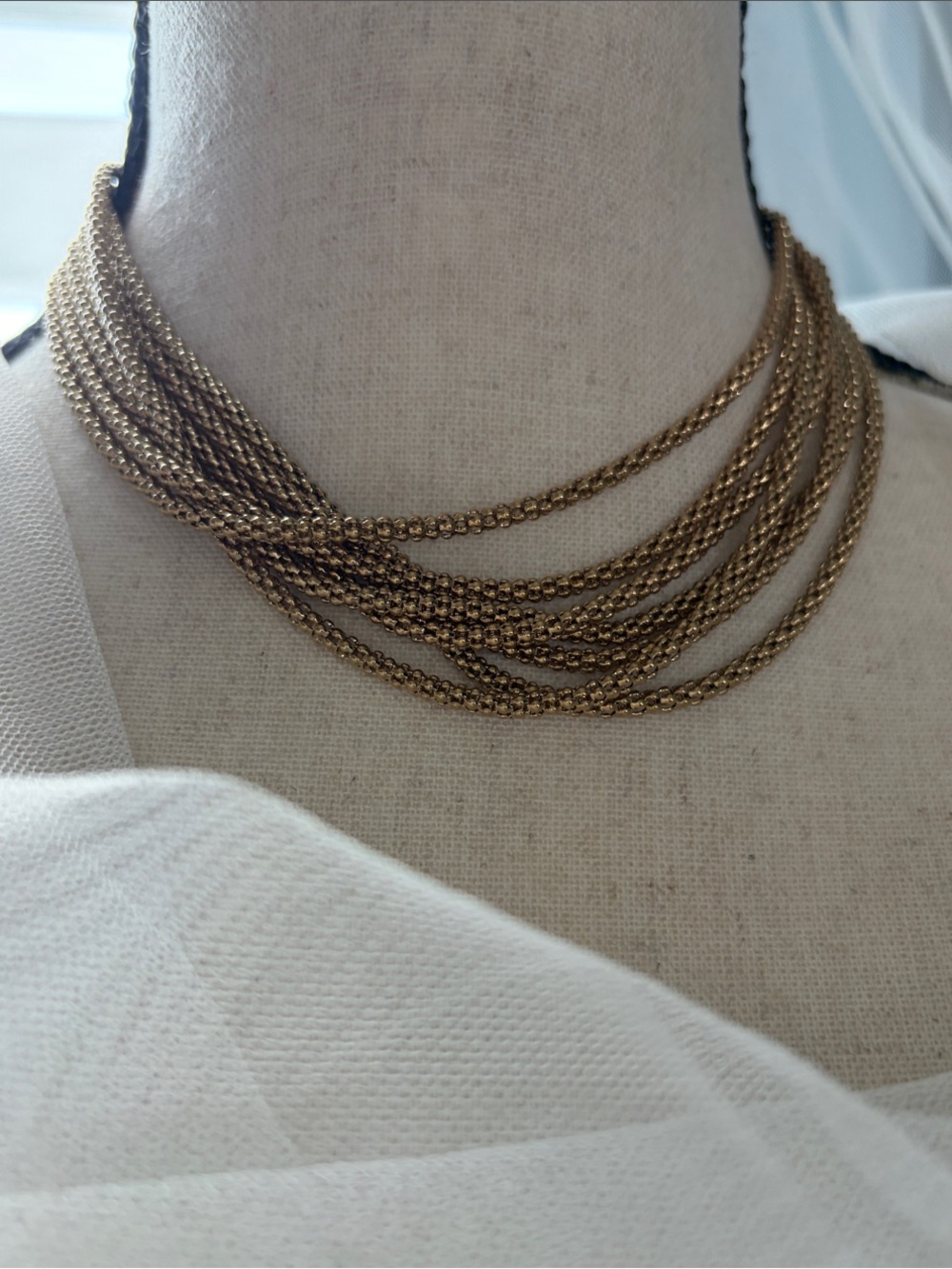 Vintage Monet Multi-Strand Liquid-Gold Tone Chain Necklace